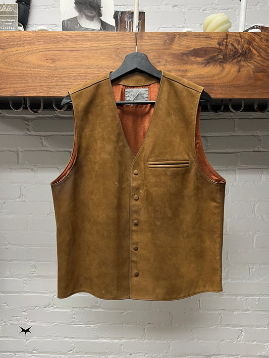 Vintage 80s Yohji Yamamoto Cowhide Suede Button Snap Vest