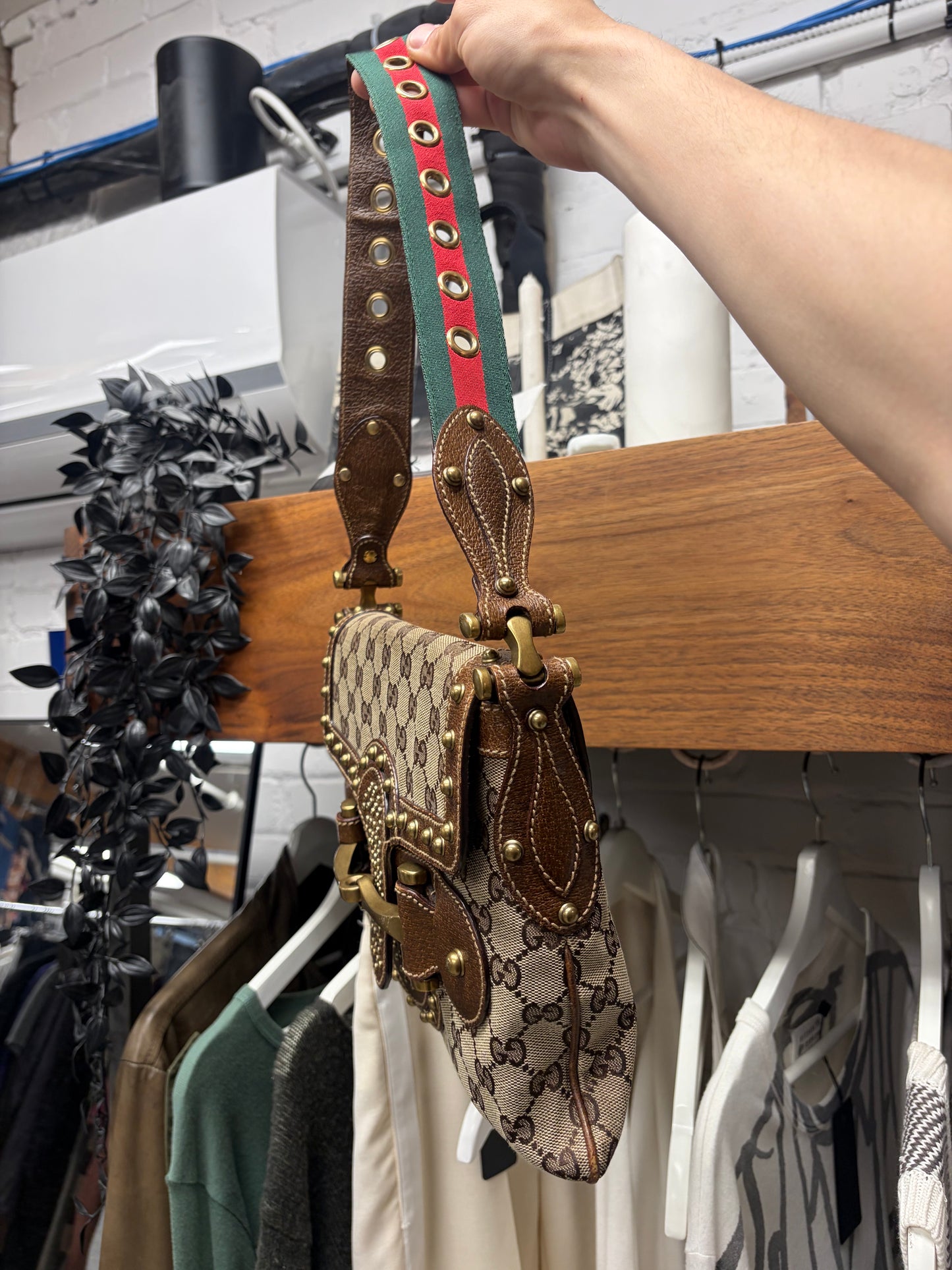 Gucci Canvas Monogram Studded ‘Pelham’ Runway Flap Bag
