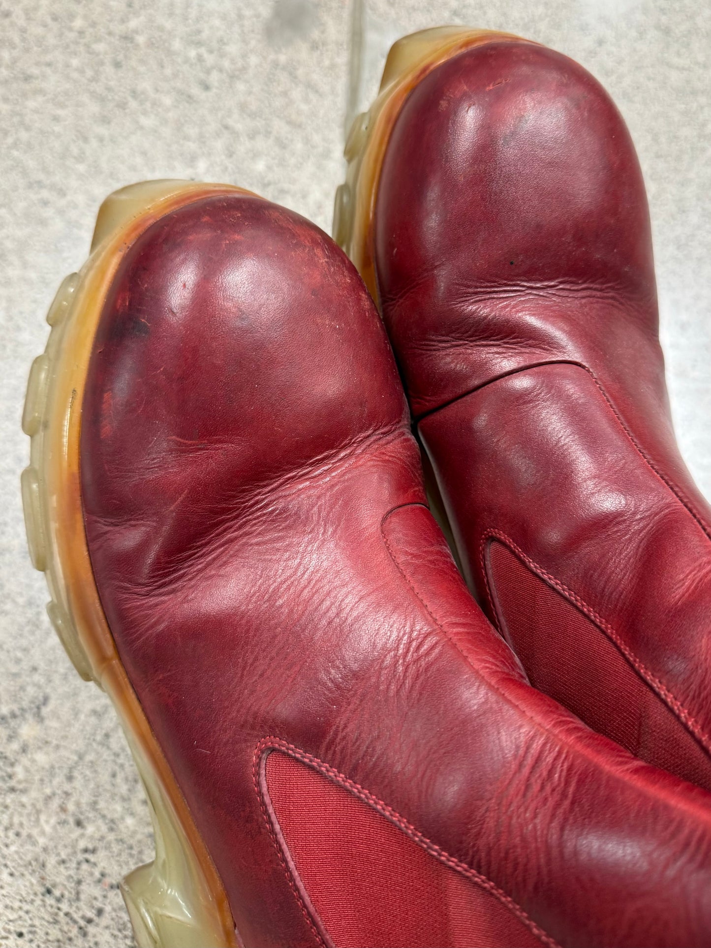 Rick Owens Beatle Bozo Red Leather Tractor Boots