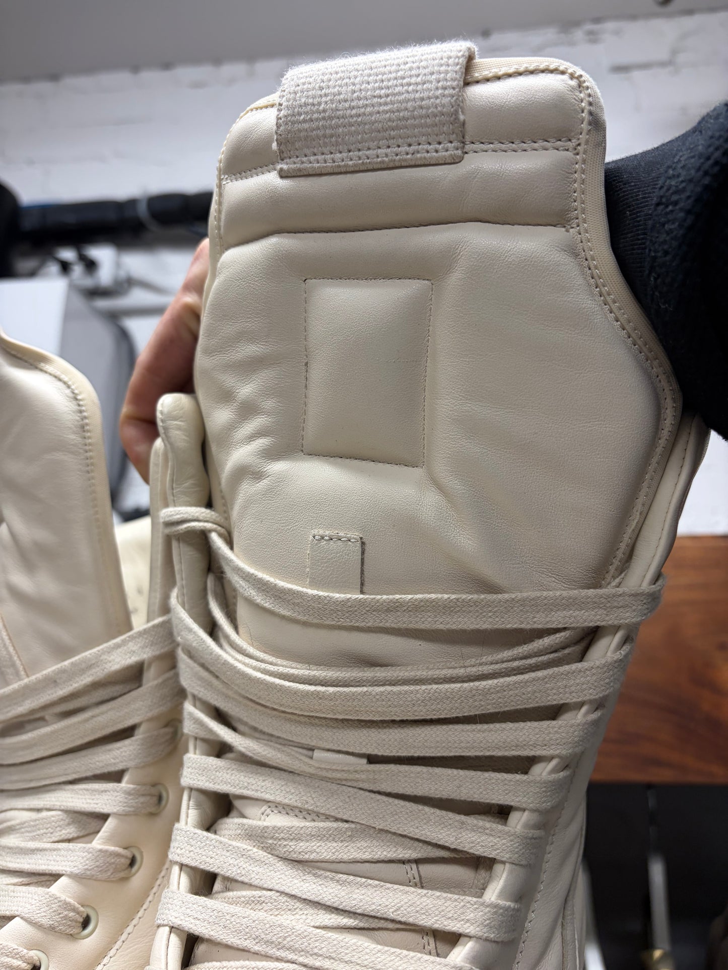 AW2024 Rick Owens ‘Mega Bumper’ Geobasket Milk Leather High Top Sneakers