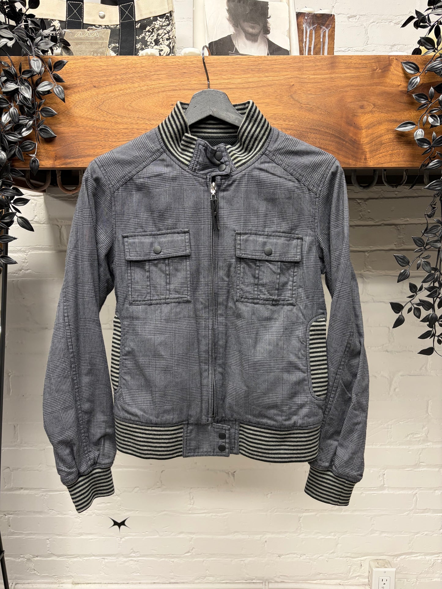 Hysteric Glamour Houndstooth Grey Bomber Jacket