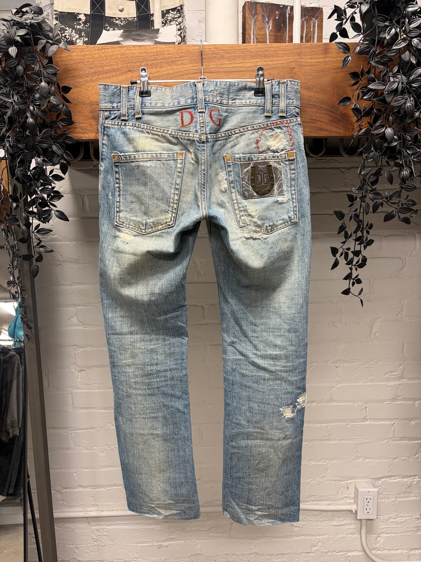 2000s Dolce & Gabbana Washed Blue ‘Metal Badge’ Bootcut Denim