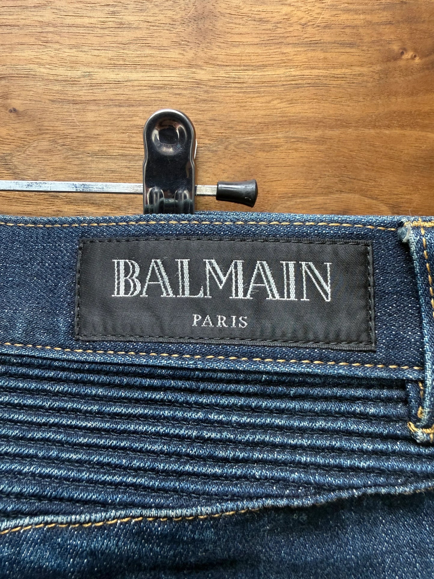 Balmain Classic Raw Wash Blue Moto-Biker Skinny Jeans