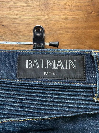 Balmain Classic Raw Wash Blue Moto-Biker Skinny Jeans