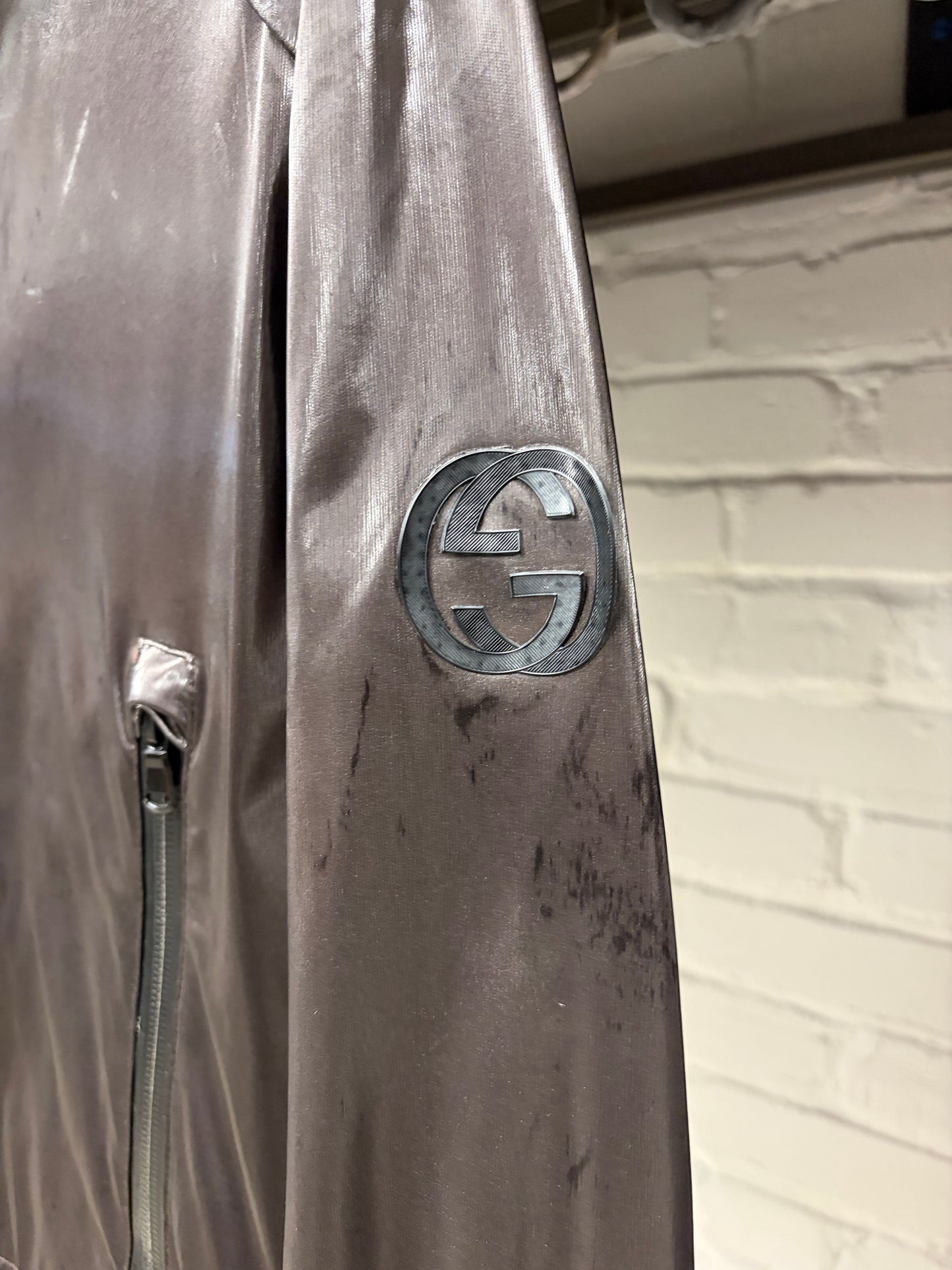 2010s Gucci Waxed Silver Windbreaker Shell Jacket