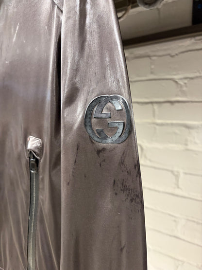 2010s Gucci Waxed Silver Windbreaker Shell Jacket