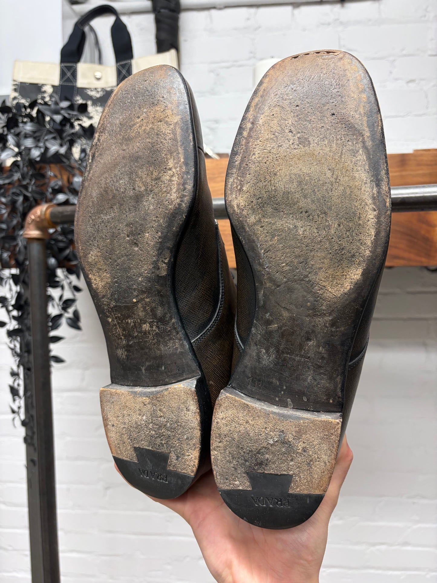 Prada Faded Brown Leather ‘Natural Patina’ Combat Boots