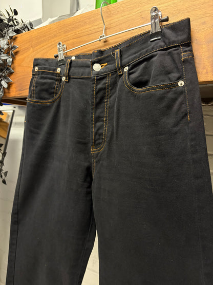 Dries Van Noten Black Contrast Stitch Wide Leg Denim