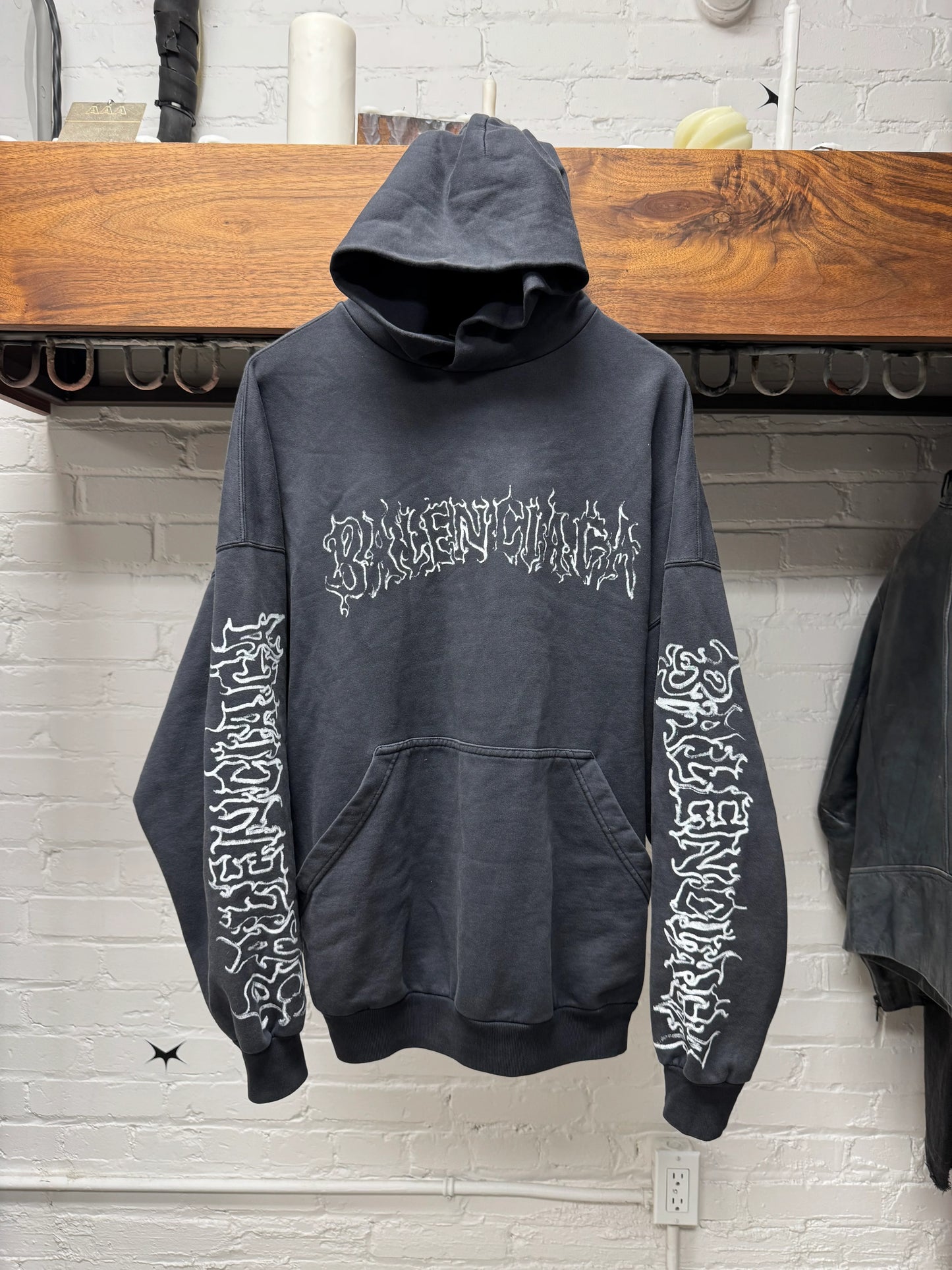 SS2024 Balenciaga ‘DIY Metal Logo’ Washed Black Pullover Hoodie