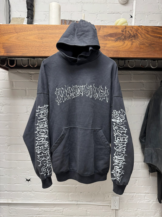 SS2024 Balenciaga ‘DIY Metal Logo’ Washed Black Pullover Hoodie
