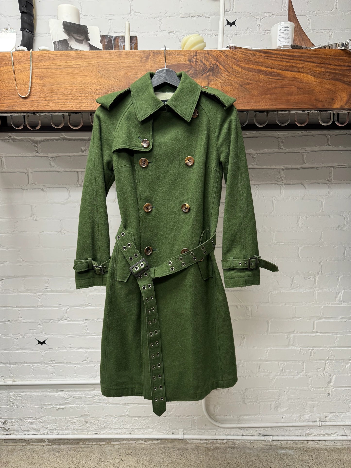 AW2006 Junya Watanabe ‘Taxi Driver’ Distressed Green Wool Trench Coat