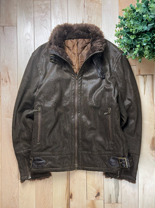 Tornado Mart Fur Trim Brown Collared Zip-Up Jacket