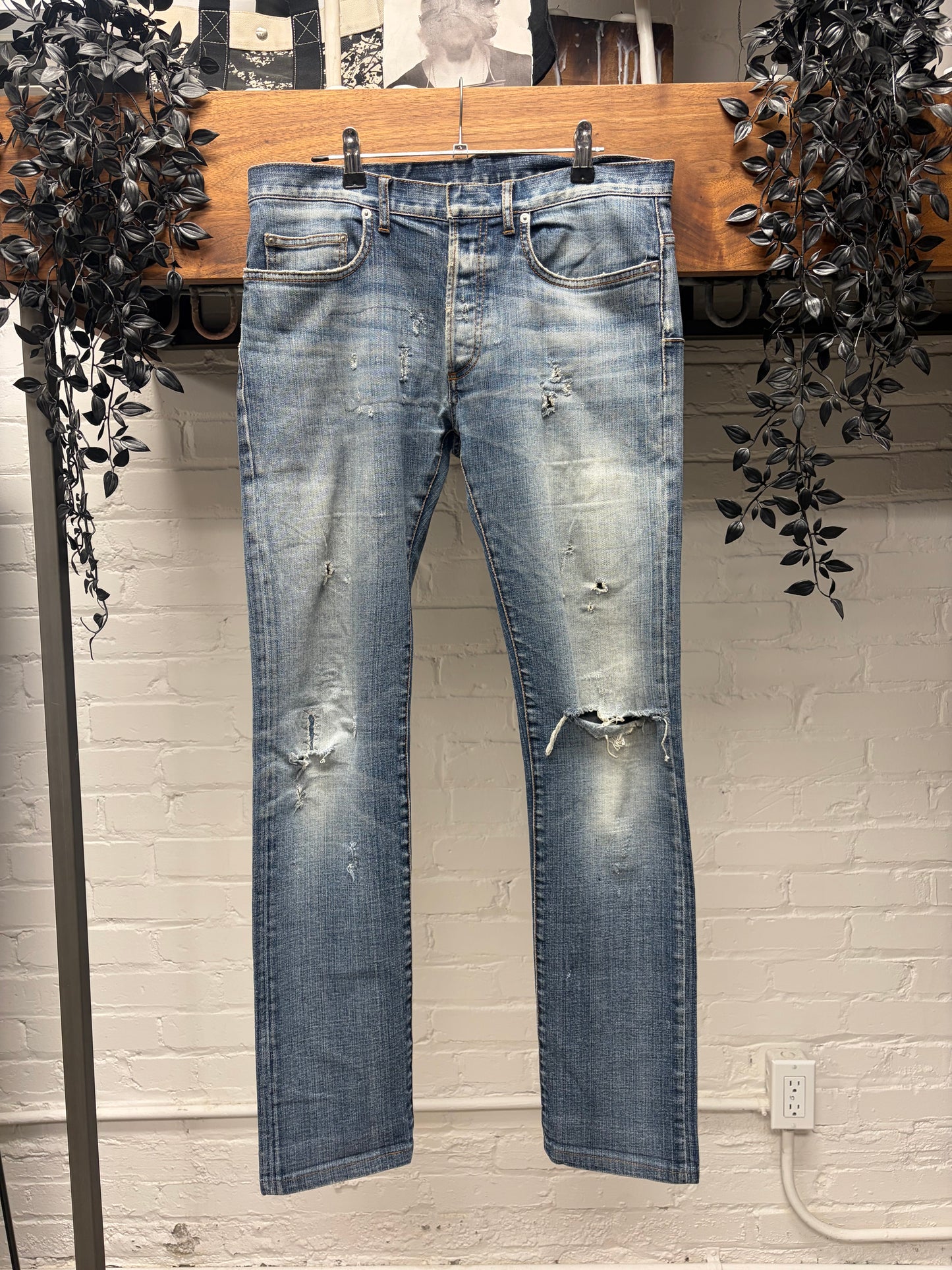 AW2011 Dior Homme ‘Enfold/Unfold’ Distressed Blue Skinny Jeans