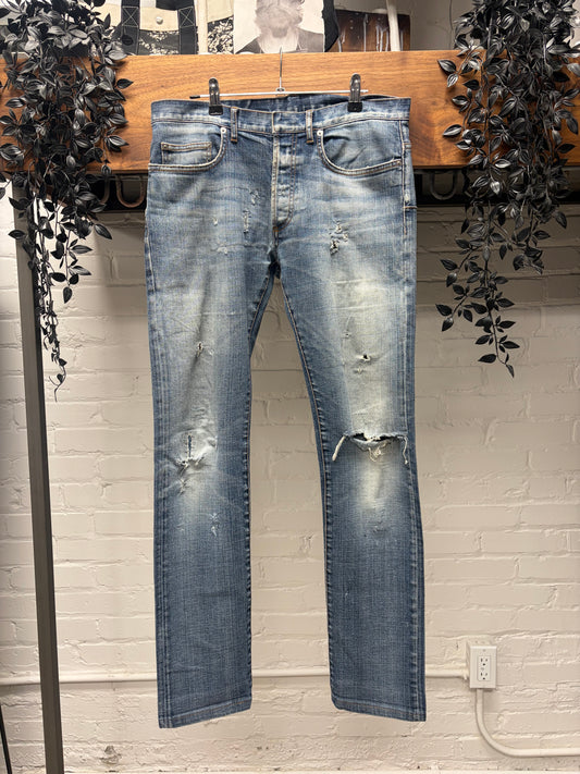 AW2011 Dior Homme ‘Enfold/Unfold’ Distressed Blue Skinny Jeans
