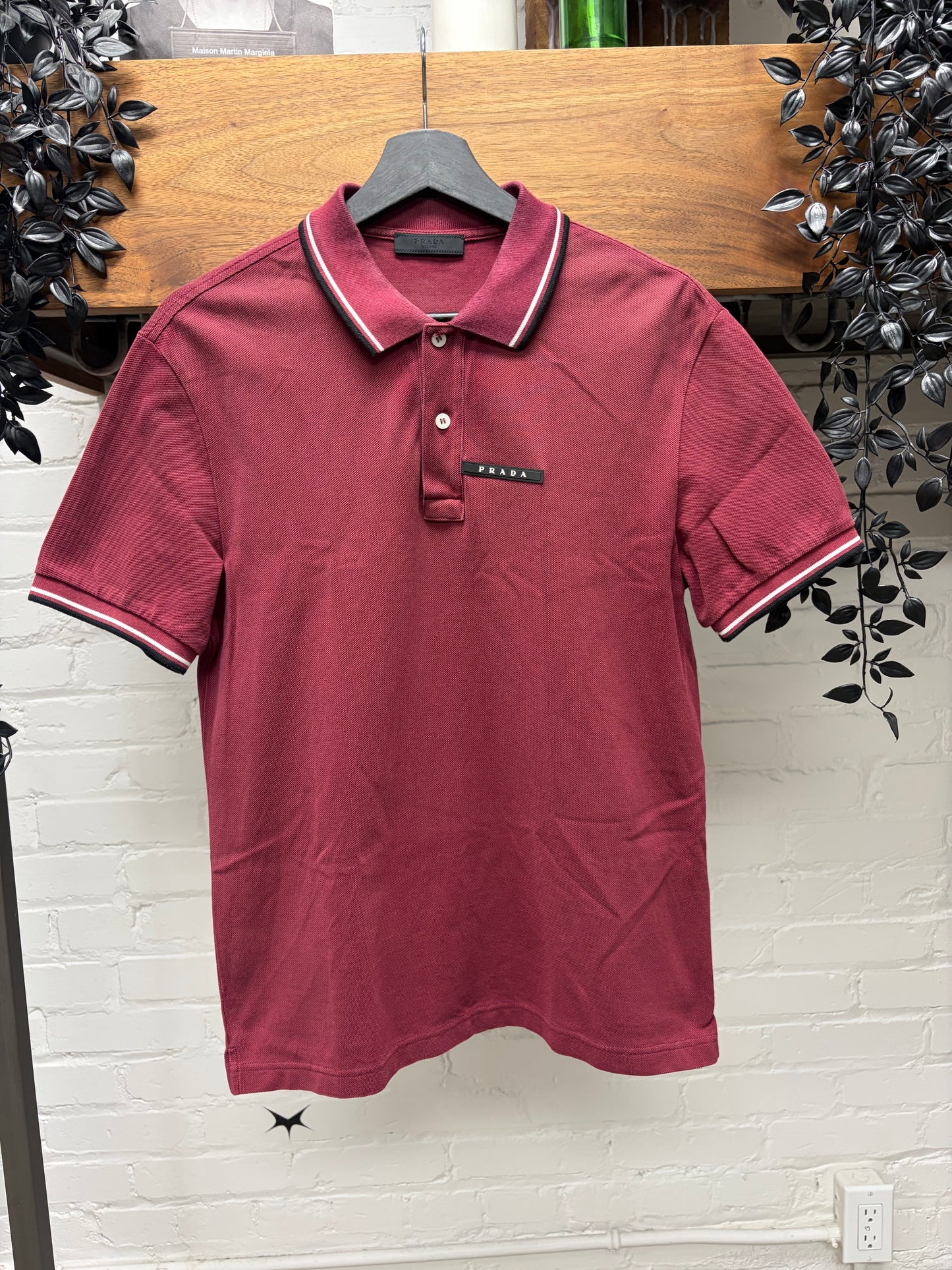Prada Sport Logo Burgundy/Black Striped Finish Polo