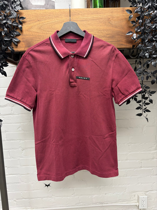 Prada Sport Logo Burgundy/Black Striped Finish Polo
