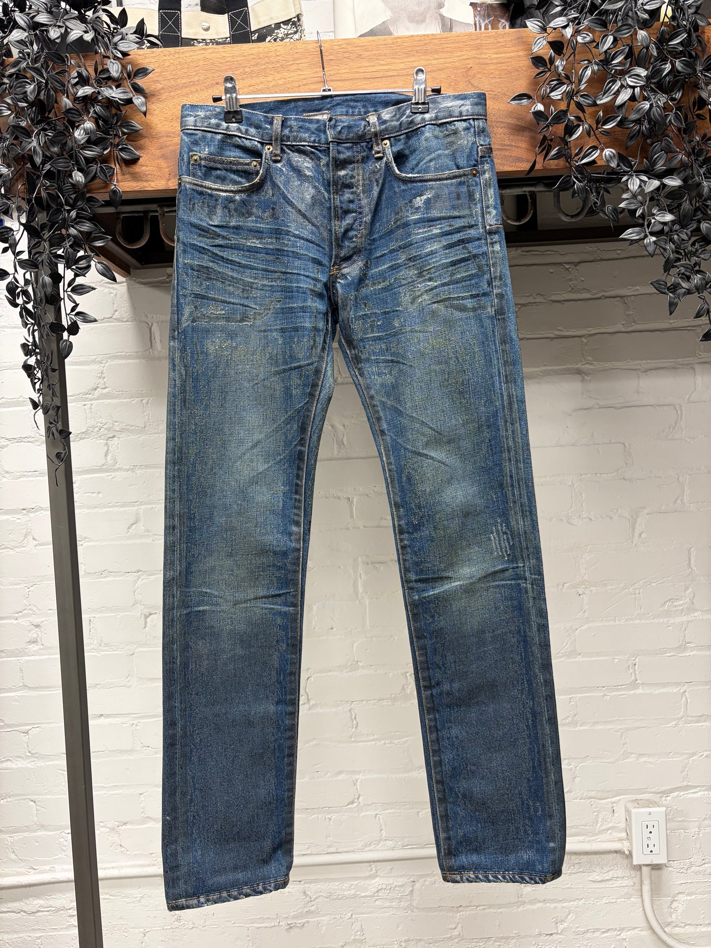 Dior Homme ‘Luster’ Clawmark Waxed Green/Blue Skinny Jeans