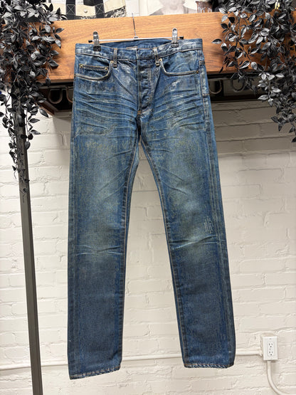 Dior Homme ‘Luster’ Clawmark Waxed Green/Blue Skinny Jeans