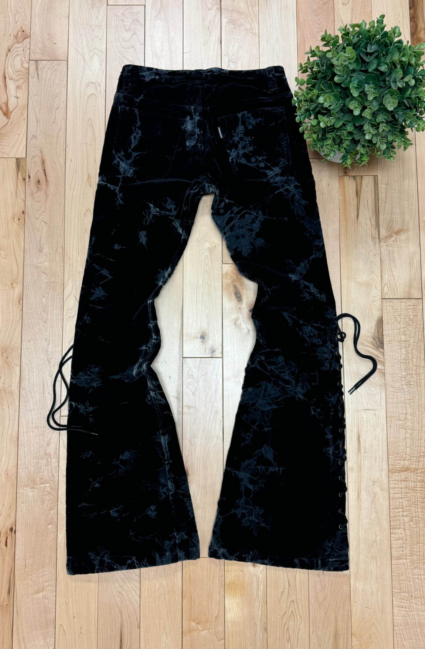 Tornado Mart Black Velour ‘Lace Up’ Flared Pants