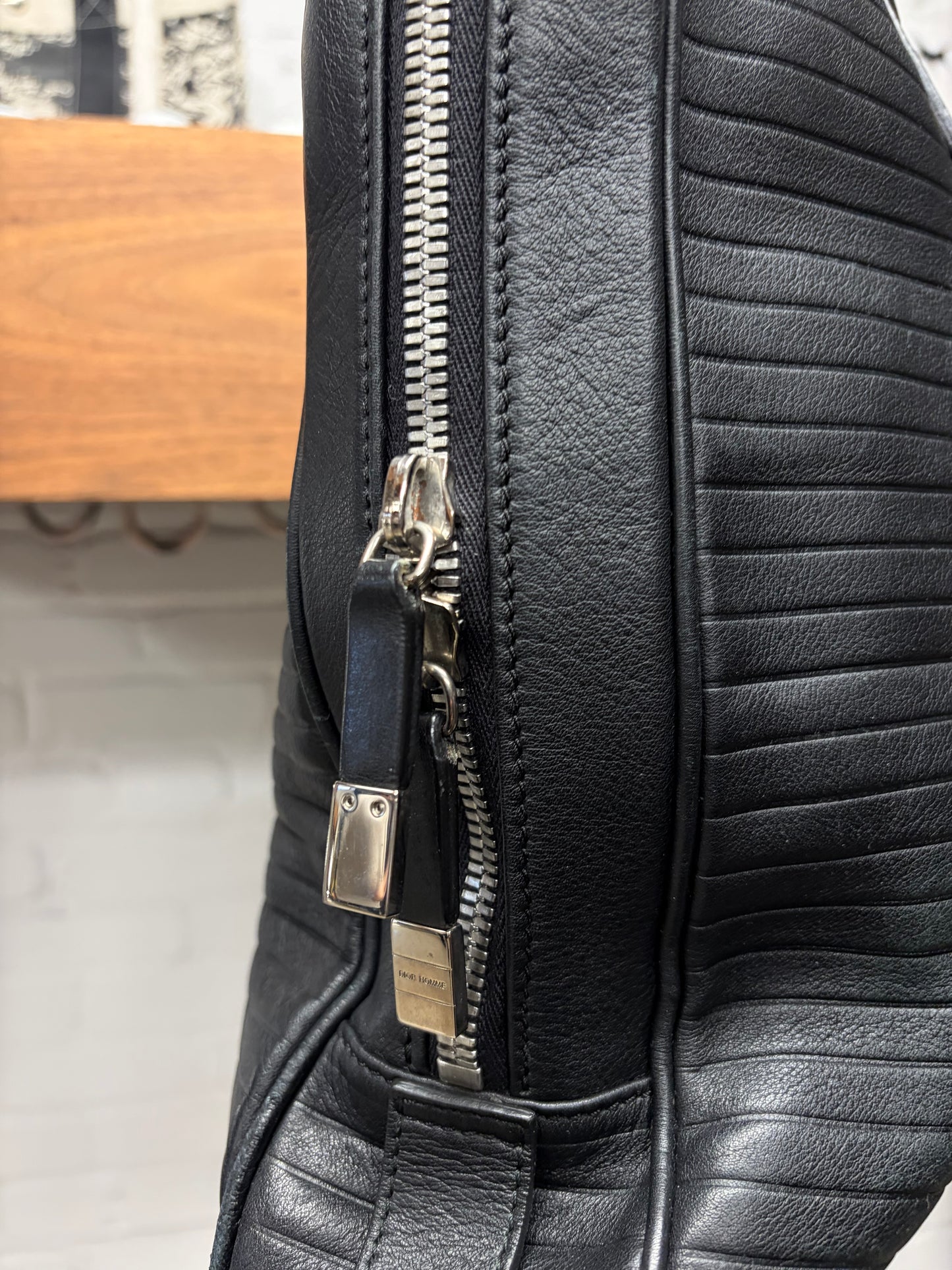Dior Homme Pleated Black Lambskin Leather Top Handle ‘Business’ Bag