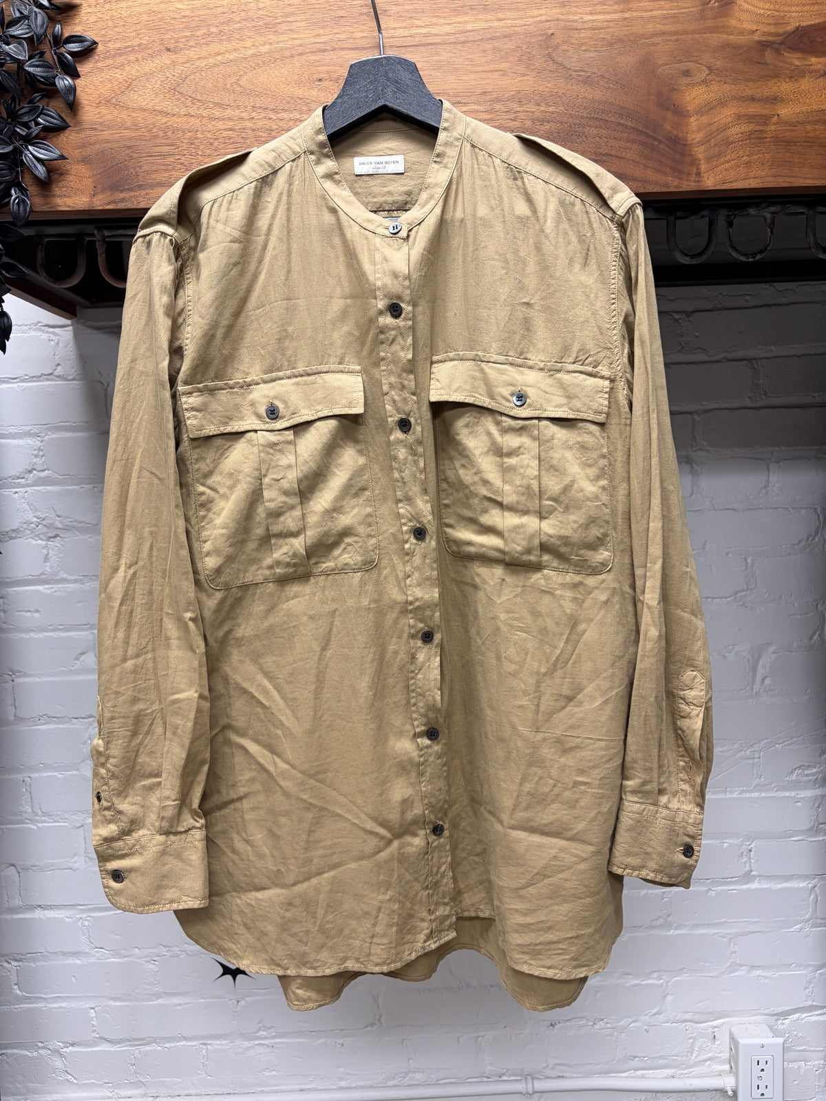 Dries Van Noten Light Cotton Mandarin Collar Shirt with Shoulder Epaulettes