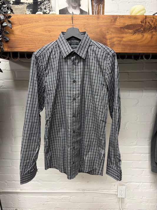 Gucci by Tom Ford Checkered Grey Slim Cut Button Up Shirt