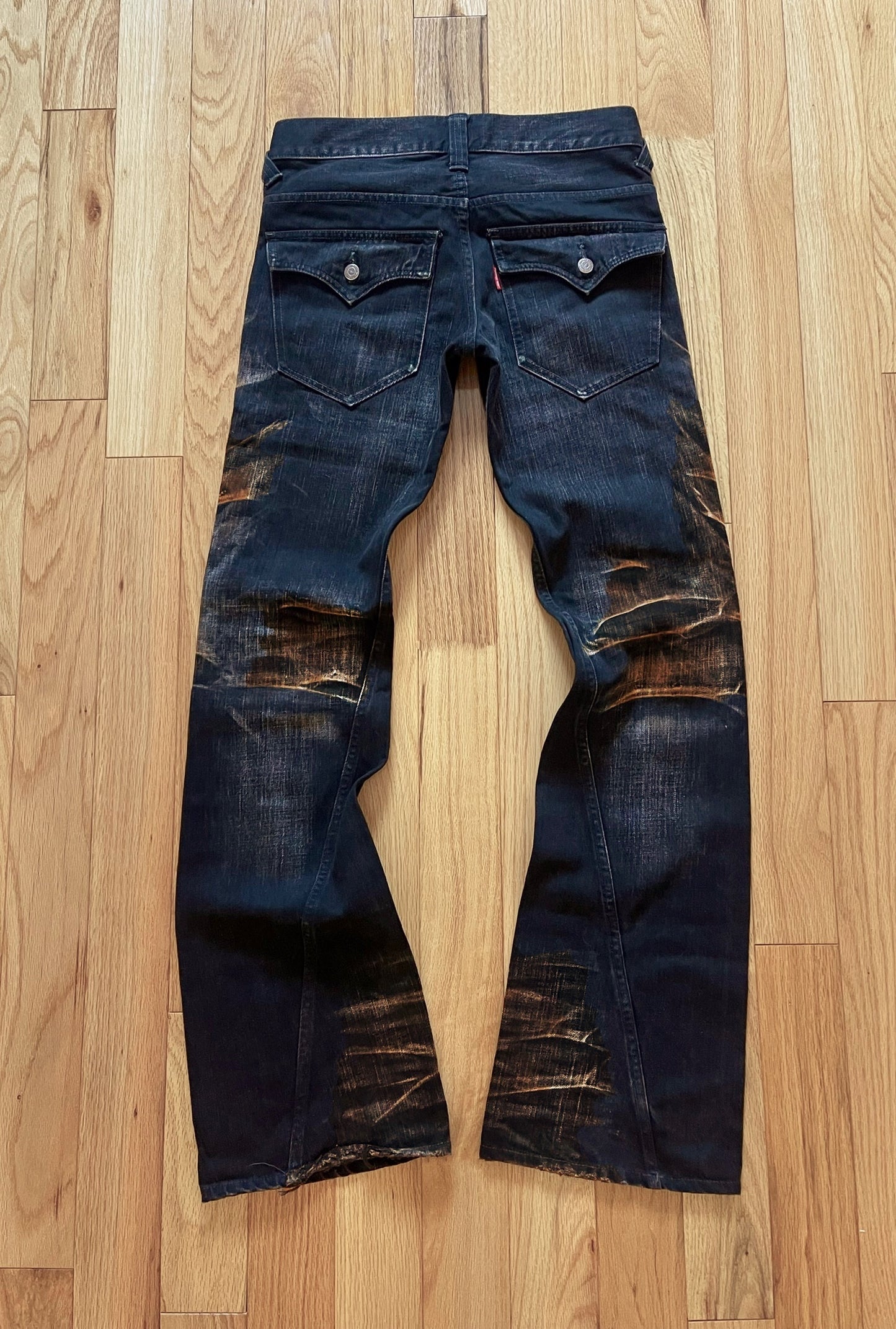 Tornado Mart Washed Black ‘Rust Fade’ Flared Cut Denim