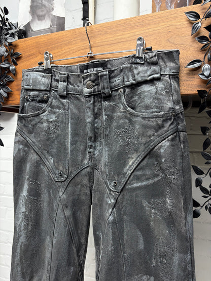 No Faith Studios ‘Artisinal Dune’ Waxed Black Flared Leg Denim