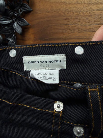 Dries Van Noten Black Contrast Stitch Wide Leg Denim