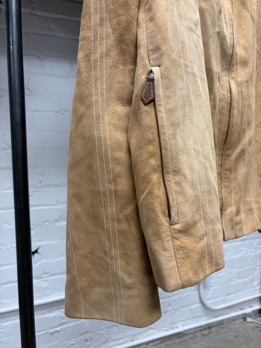 Vintage Hermes Striped Suede Jacket With Silk Liner