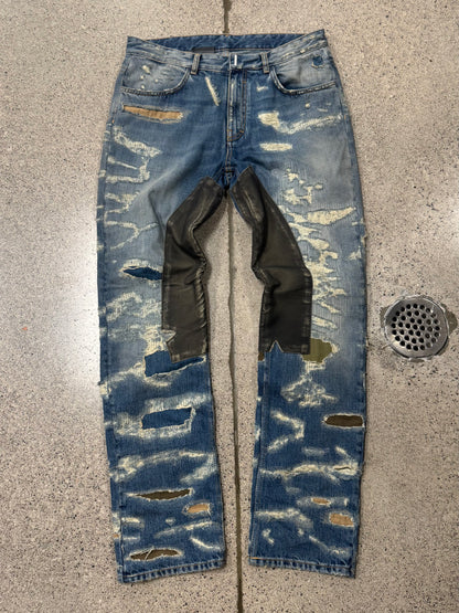 Givenchy Boro Repaired Distressed Moleskin Patched Blue Denim