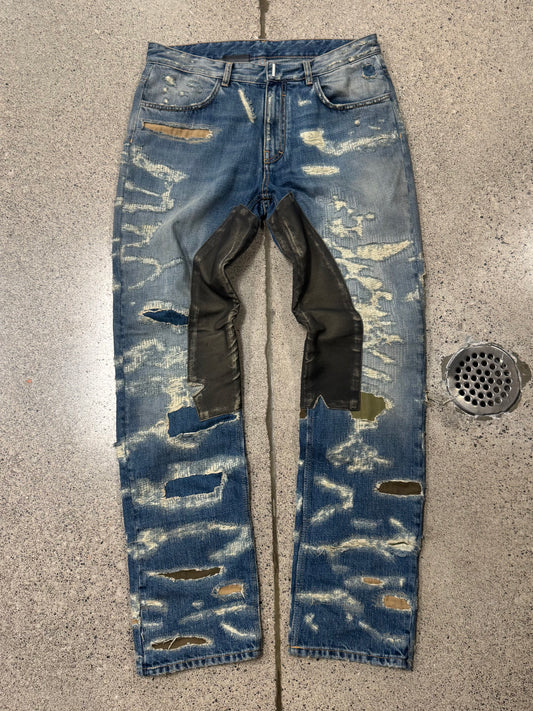 Givenchy Boro Repaired Distressed Moleskin Patched Blue Denim