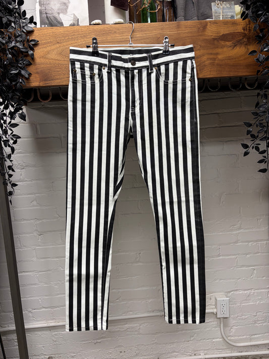 Saint Laurent by Hedi Slimane Striped Black/White 'D02' Skinny Jeans