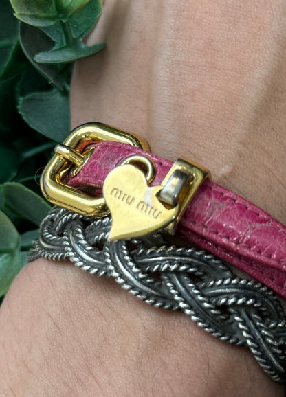 Miu Miu Pink Leather Gold Heart Charm