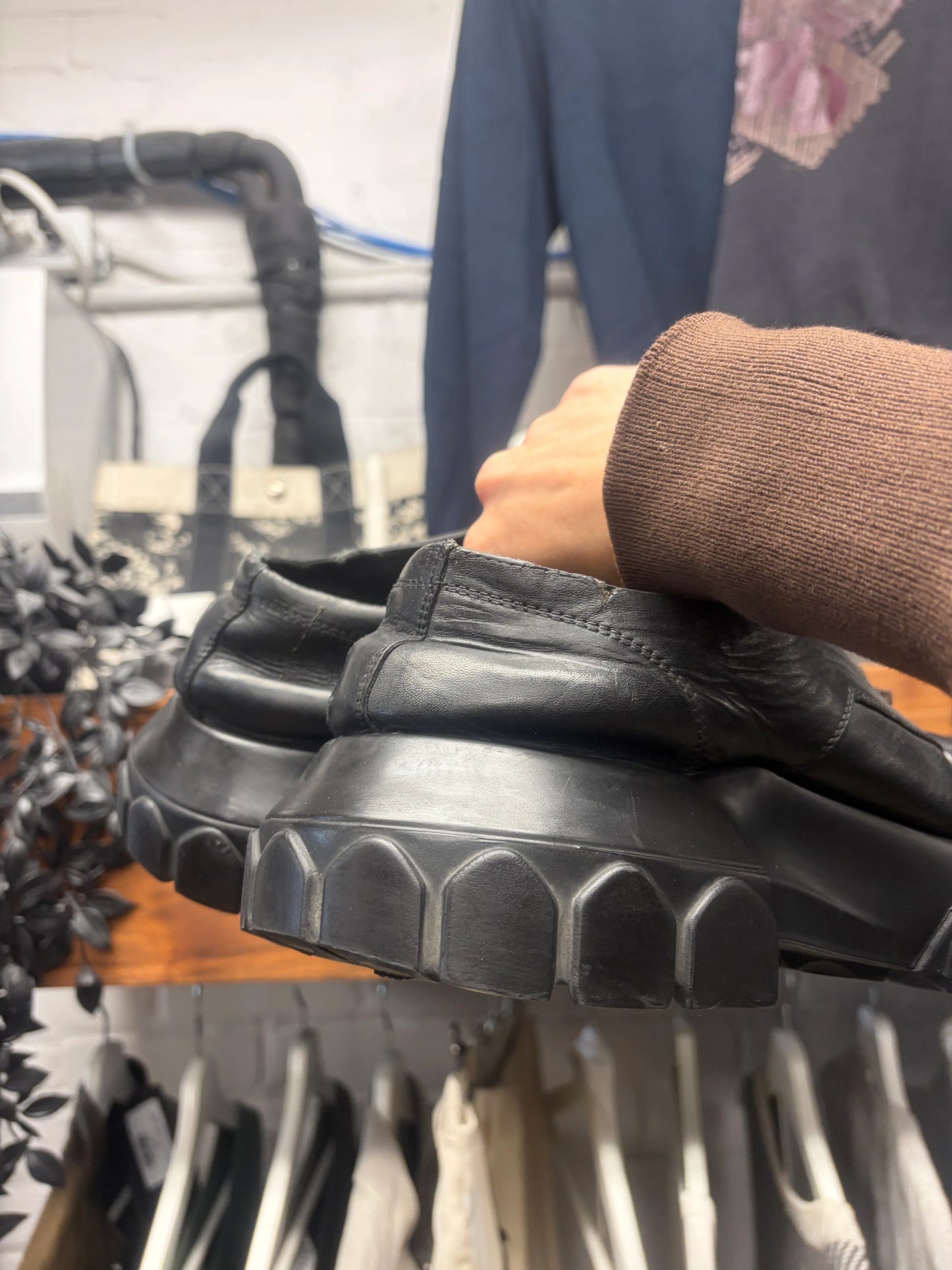 Rick Owens ‘Tractor Sole’ Black Calfskin Leather Derbys