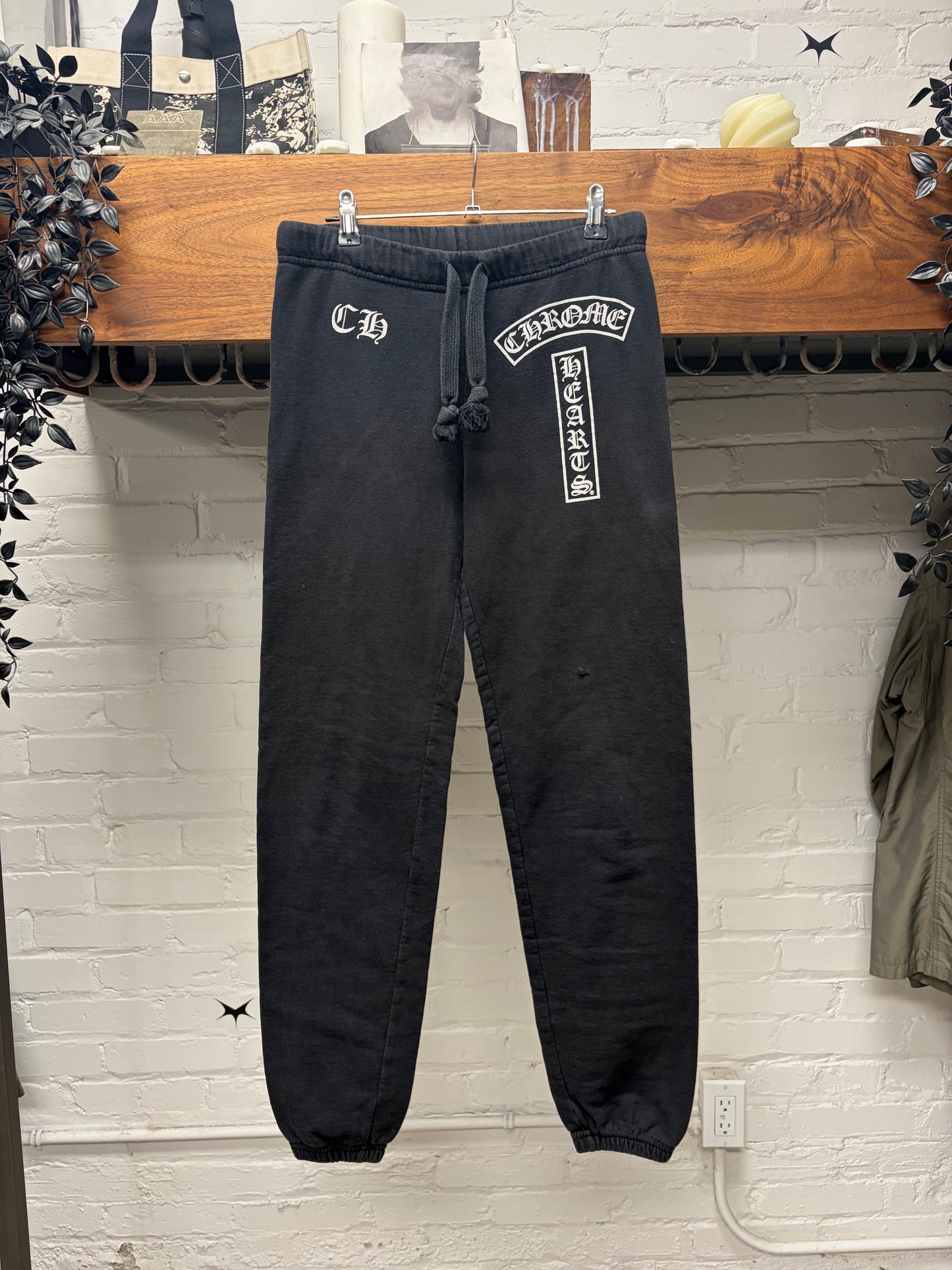 Vintage Chrome Hearts T-Bar Logo Black Drawstring Sweatpants
