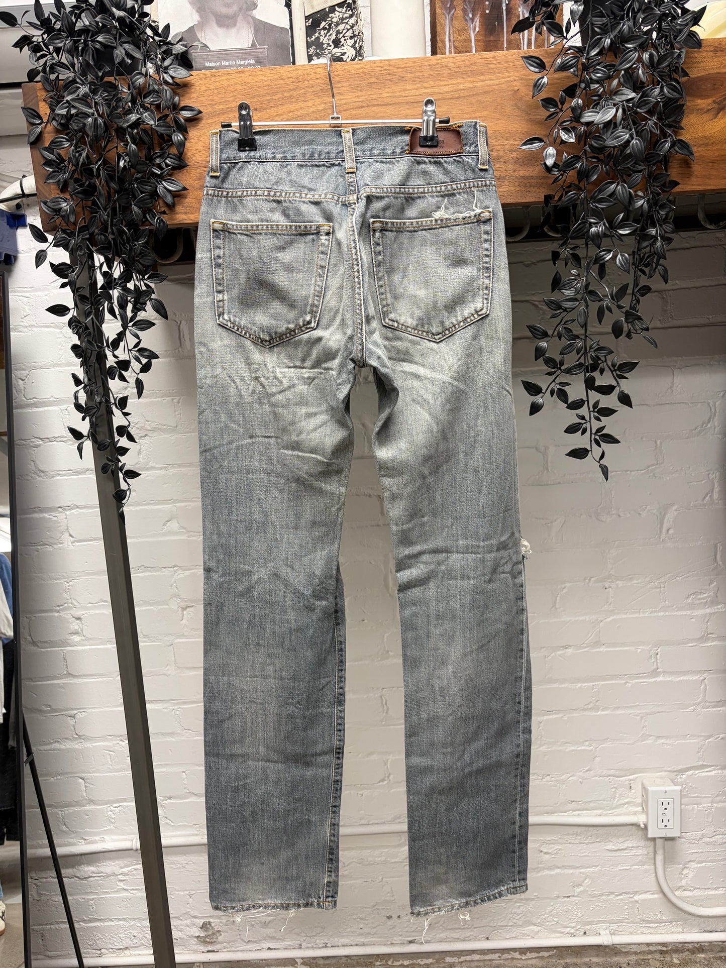 2000s Gucci Heavily Distressed Grey Washed Skinny Jeans