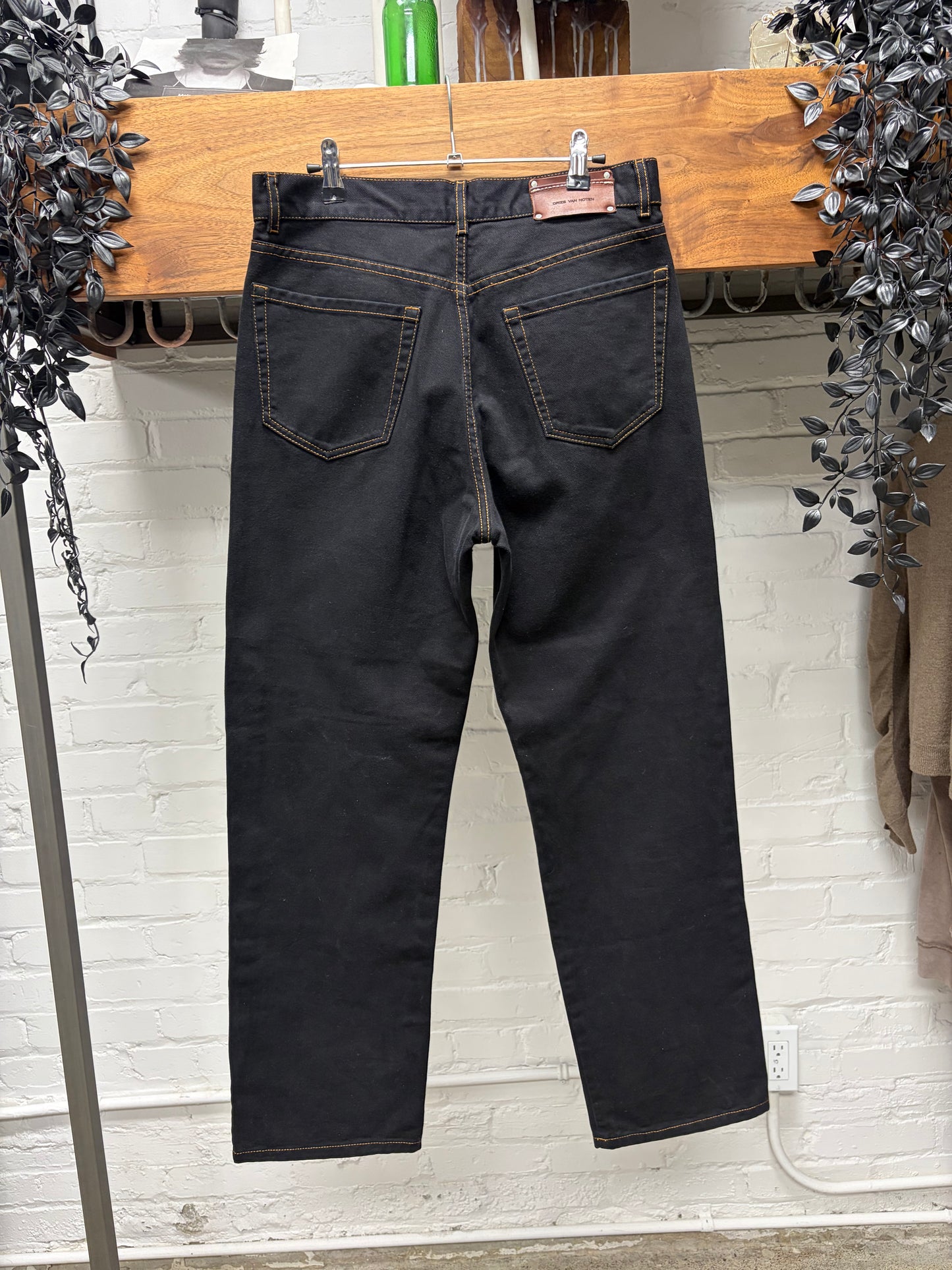 Dries Van Noten Black Contrast Stitch Wide Leg Denim