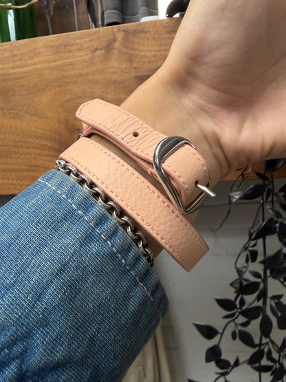 Balenciaga ‘Tour’ Double Wrapped Baby Pink/Silver Leather Bracelet