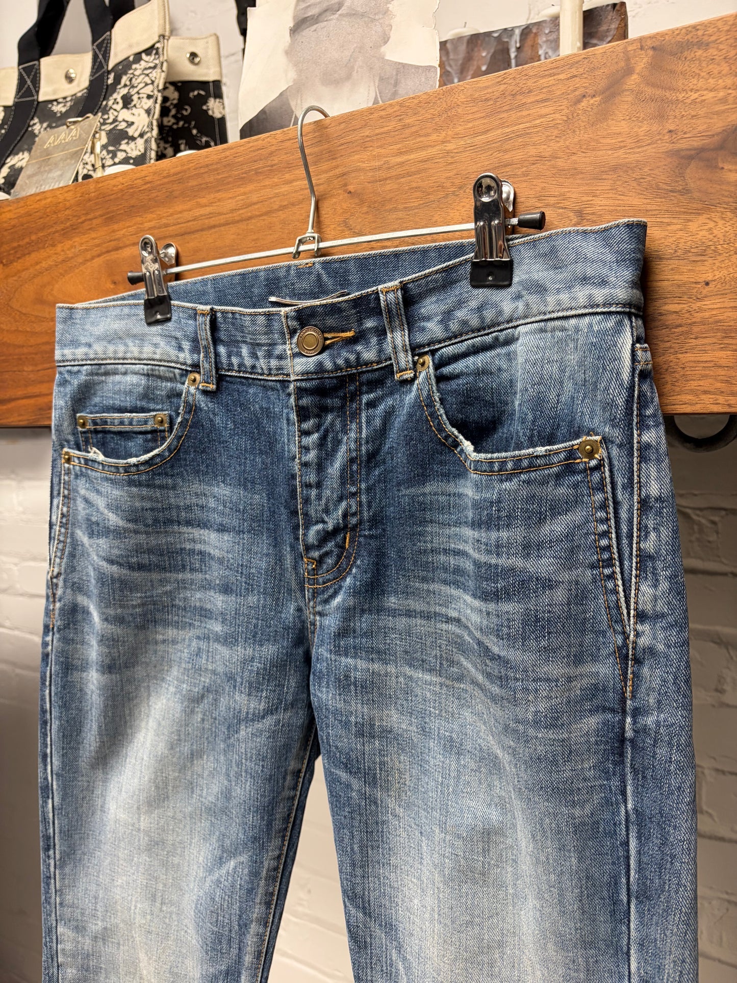 2017 Saint Laurent ‘Flag Patch’ D02 Light Wash Skinny Jeans