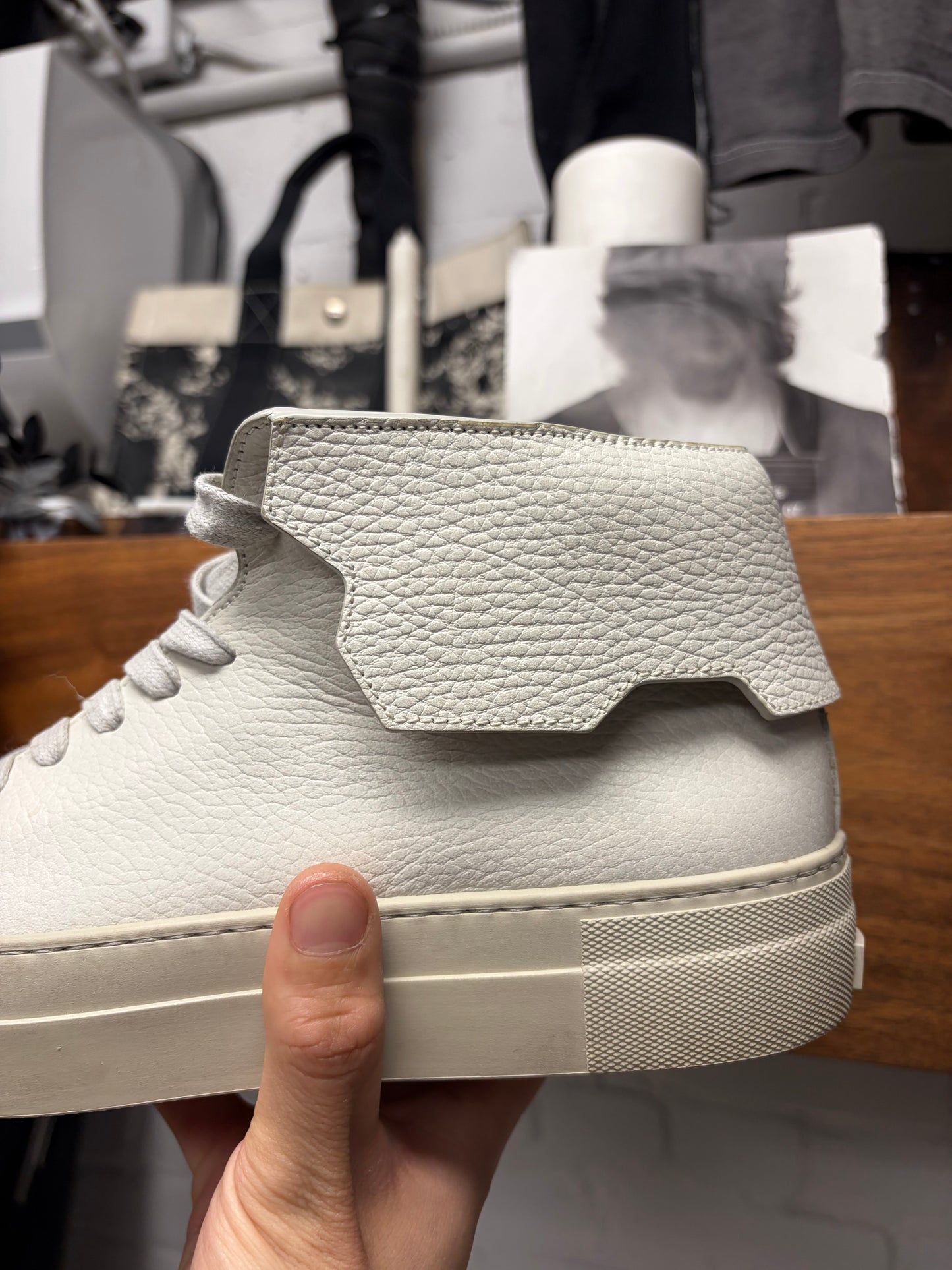 Buschemi ‘90mm’ White Tumbled Calfskin Leather Mid-Top Sneakers