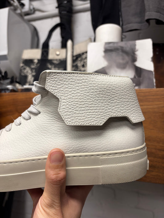Buschemi ‘90mm’ White Tumbled Calfskin Leather Mid-Top Sneakers