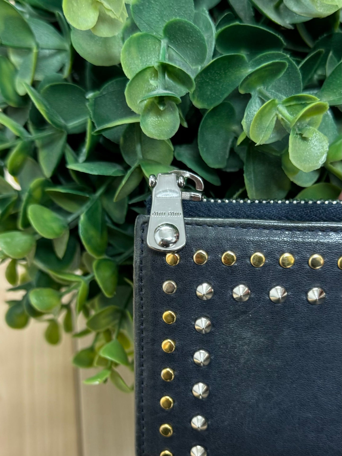 Miu Miu Studded Black Leather Long Wallet