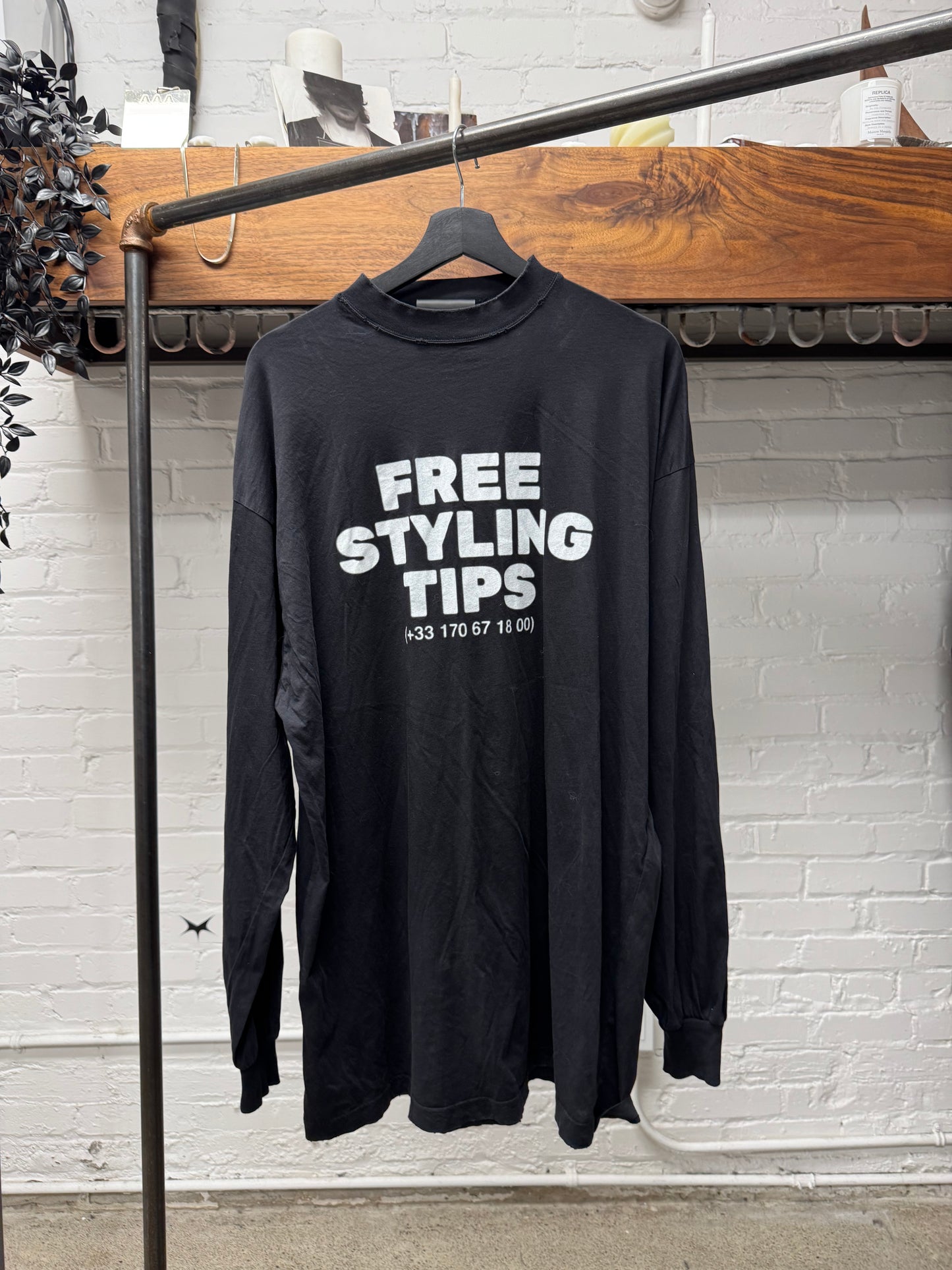 SS2023 Balenciaga ‘Free Styling Tips’ Distressed Black Long Sleeve Shirt