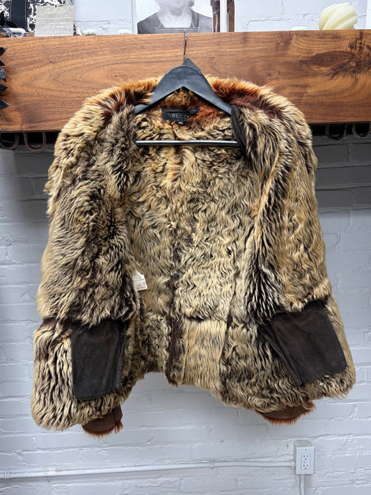 AW1998 Gucci by Tom Ford Genuine Fox Fur Gradient Orange/Brown Suede Jacket
