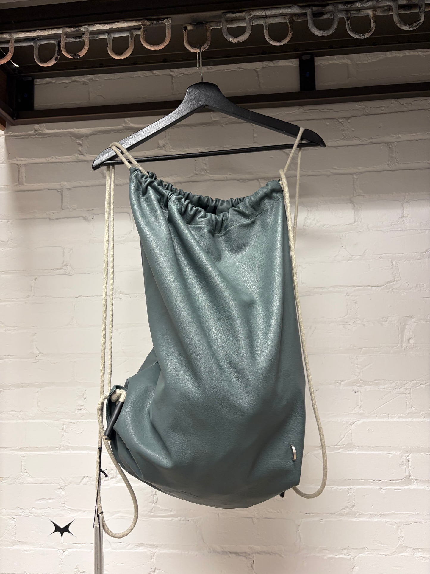 AW2022 Rick Owens ‘Strobe’ Teal/Pearl Leather Drawstring Backpack