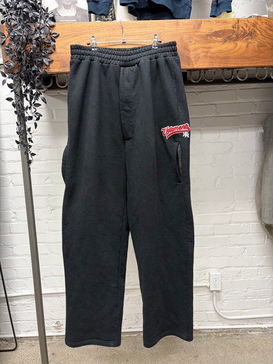 AW2018 Vetements ‘Baseball’ Embroidered Logo Wide Leg Black Sweatpants