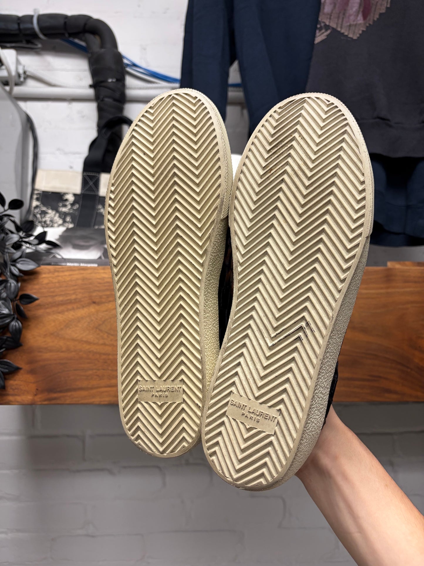 Saint Laurent Black ‘Crocodile’ Embossed Leather Low Top Sneakers