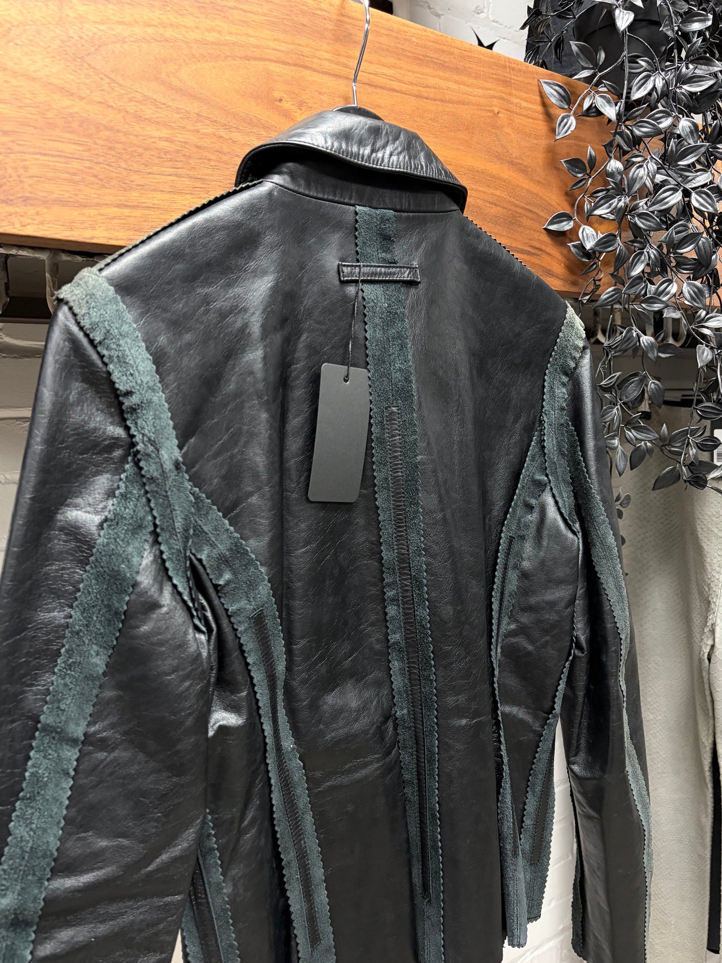 Vintage Jean Paul Gaultier Black Calfskin Leather Jacket with Suede Seam Trim