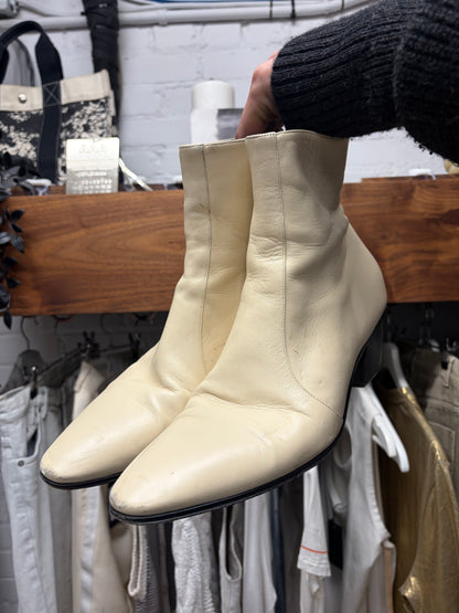 Saint Laurent ‘Vassili’ Pointed Toe White Leather Boots